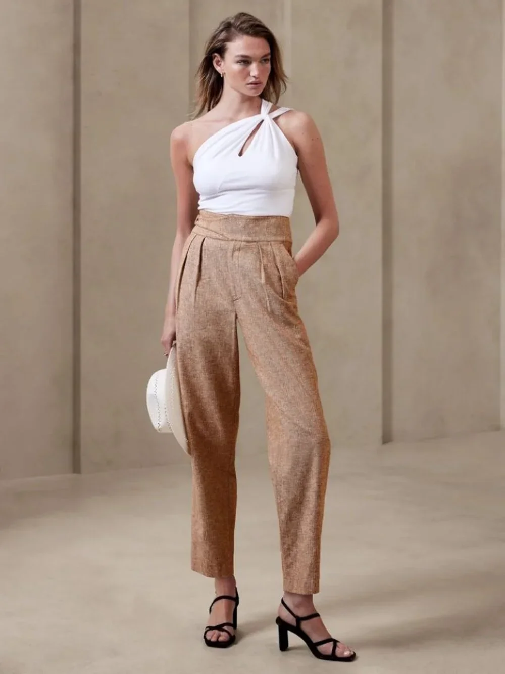 Banana Republic High Rise Linen Cotton Seafarer Pants Gurkha Waist Tan Size 8P